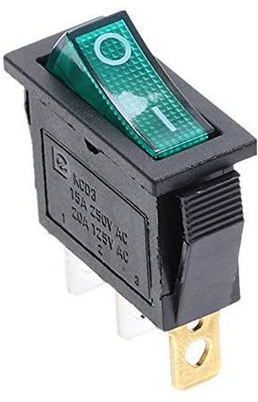 FACDEM KCD3 220V ON/OFF SPST Rocker Switch Single Pole Single Throw 2 Position 20A 125VAC With LED Light (Color : Green)