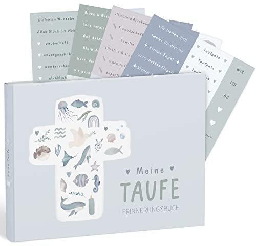 mintkind® Taufbuch Meine Taufe I Taufgeschenke Jungen & für Mädchen | Patenkind Geschenk zur Taufe, Taufbuch I Erinnerungsbuch | Patentante Geschenk Junge & Mädchen I Wal Design mit Sticker