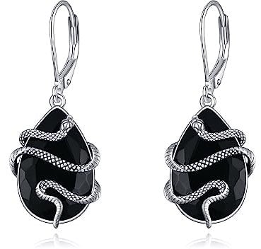 YFN Schlange Ohrringe Sterling Silber Schwarz Turmalin Baumeln Hängend Tropfen Ohrringe Kristall Heilung Schmuck spirituellen Schutz Geschenke für Damen Mädchen