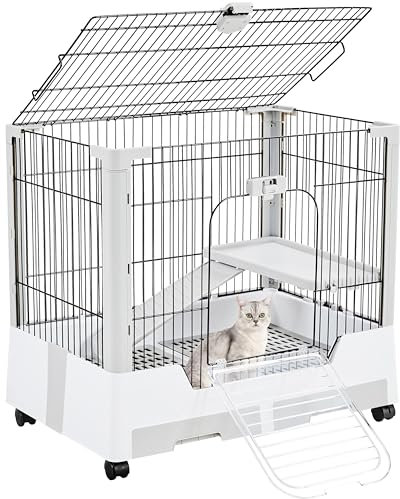 Yaheetech Rolling Small Animal Cage 2-Level Open Top Rabbit Cage with Platform/Ramp/Litter Tray for Bunny, Guinea Pig, Ferret, Chinchilla, 75 x 50 x 67 cm