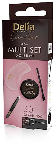 Delia Cosmetics - Multiset para cejas - Marrón Oscuro - Pinzas para cejas - Pomada para cejas - Plantillas - Forma de cejas - Garantiza maquillaje sin manchas todo el día - Fórmula de larga duración