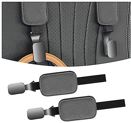 JNNJ 2PCS Auto Rücksitz Kopfstütze Haken, Automotive Lagerung Tasche Haken, Fahrzeug Rücksitz Wildleder Kleiderbügel zum Aufhängen von Taschen Lebensmitteln(Grau)