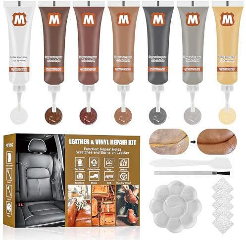 Miioto Flüssigleder Reparatur Set, Leder Reparatur Set, Leather Repair Kit zur Autositz Reparatur, Leder Risse Reparieren, Echtleder, Kunstlederreparatur -7 Farben