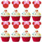 Arthsdite 24Pcs Mouse Inspired Cupcake Toppers with Pink Bow Red Glitter Mouse Cake Decorations for Baby Shower Wedding Kids Birthday Party Cake Decorations Supplies - Red Glitter