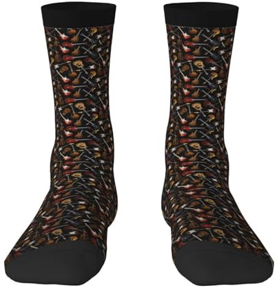 JBYJBX Crew-Socken mit Gitarren-Aufdruck, groß, dick, lang, für den Alltag, kontrastierende Farben, 3 Schwarz, Einheitsgr��e