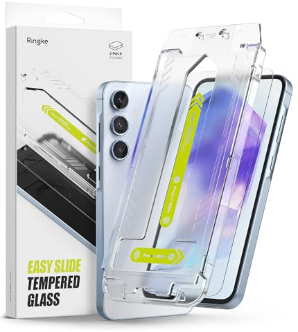 Ringke Verre Trempé Samsung Galaxy A55 5G Protecteur d'écran Vitre | [2 Pack] Easy Slide Tempered Glass, Qualité HD Transparent, Anti-Rayures, 9H Dureté, Application Facile