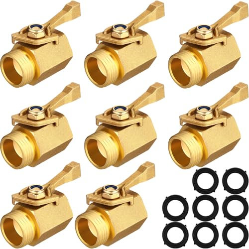 Therwen 8 Stück robuste Messing Gartenschlauch-Absperrventil 3/4 Zoll Gartenschlauchverbinder mit Schlauch-Unterlegscheiben massives Messing Wasserschlauch Absperrventil