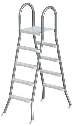 48 in to 52 in A Frame Safety Above Ground Outdoor Patio Swimming Pool Platform Ladder with Step Barrier, Stainless Steel 4 Step Pool Ladder with Non-Slip Steps,500lbs Capacity