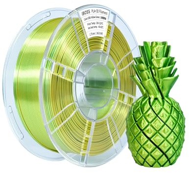 iBOSS Silk PLA Filament 1.75 mm zweifarbiges 3D-Drucker filament,glänzendes PLA Filament,Dual Color 1kg Spule (2,2 lbs),Seide Gelb-Grün