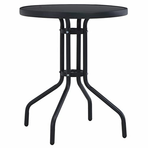 LAPOOH Table de Jardin Noir 80 cm Acier et Verre,Table De Jardin en Resine,Outdoor Dining Table,Table Ronde Jardin Exterieur