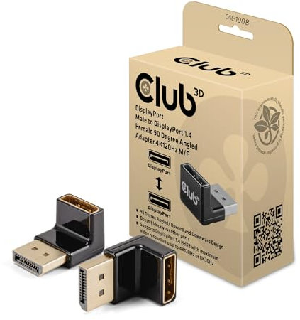 Club 3D CAC-1008 DisplayPort Male to DisplayPort 1.4 Female 90 Degree Angled Adapter 4K120Hz M/F