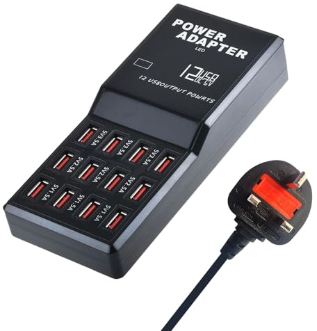 Balabaxer USB Charger,12-Port 60W Multiple USB Charging Station,Multi Ports Charger Charging for Smartphones，Tablets，and Other Devices.