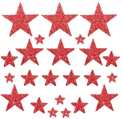 sourcing map 30 Pieces Iron on Patches Star Rhinestone Appliques Glitter Embroidered Patches Red Iron on Rhinestones for Clothes DIY Crafts Bag Hat Pants in 4 Size