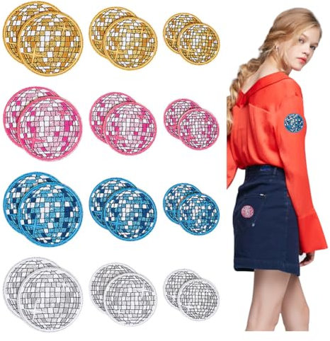 NBEADS 24 Pcs 3 Sizes Disco Ball Iron on Patch, Music Party Bling Ball Embroidered Patches Funny Ball Sew on Appliques for Clothes Decoration and DIY Craft, Mixed Colors