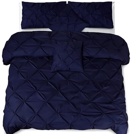 Northern Luxe Pintuck Duvet Cover with Pillowcases – Pinch Pleated Soft Bedding Set, Quilt Cover for Ultimate Comfort Top Notch Quality (Navy Blue, King - Duvet Cover + Fitted Sheet)