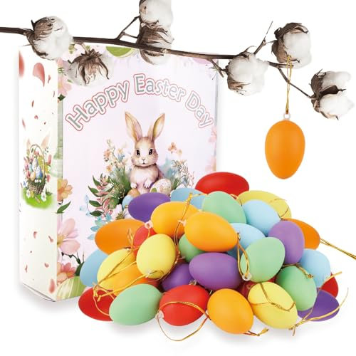 Ostereier Zum Aufhängen, 60 Stück Ostereier Plastik, Ostereier Zum Bemalen, Ostereier Dekorationen, Basteln Deko Ostern, Aufhängen Kunststoffeier für Dekoration, DIY Ostereier Geschenke Easter Eggs