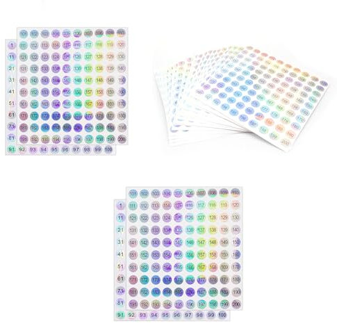 YFaith Zahlen Aufkleber 1-200, 2000 Stück Selbstklebende Zahlen, Rund 1 cm Laser Klebezahlen, Nummerierte Aufkleber, Number Stickers für Tagebuch, Fotoalbum, Schließfachorganisation