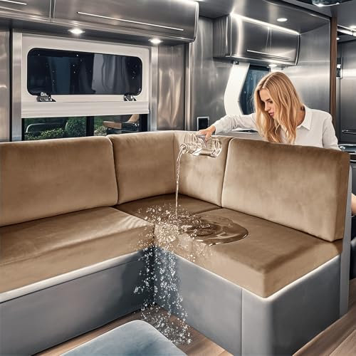 SYLC Wasserdicht Samt Bezüge Für Wohnwagenpolster, rutschfest Ersatzbezug Für Wohnwagen Polster Mit Gummiband Und Schnürung Sofa Sitzkissenbezug (Camel,W 60-90 cm, D 35-45 cm)