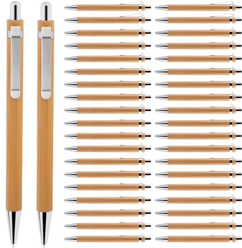 BAIFULAI 40 PCS Holz Kugelschreiber, Wiederverwendbar Kugelschreiber Set, Schreibgerät Bambus Holzkugelschreiber Kugelschreiber Set Ergonomischer, für Schreiben, Journaling, Schule, Bürobedarf