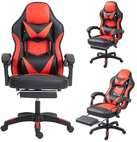 Frixovel Chaise Gaming - Siège Gaming avec Repose-Pied - Fauteuil Gaming avec Soutien Lombaire et Appui-tête (Noir et Rouge)