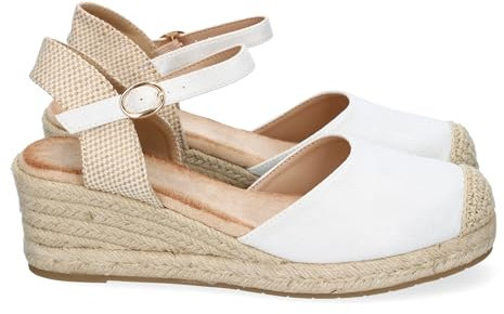shoes&blues.es 89693 Sandalia de Cuna para Mujer, Forrado de Yute, Pala Cerrada, y Cierre de Hebilla, Primavera Verano 2022 Blanco Talla 37