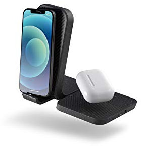 Zens Stand Main Station Wireless Charger + Single Extension Wireless Charger, 15W for iPhone, Qi devices, Includes 65W Power Adapter (EU,UK,US) and 1.5M Integrated Cable, Black