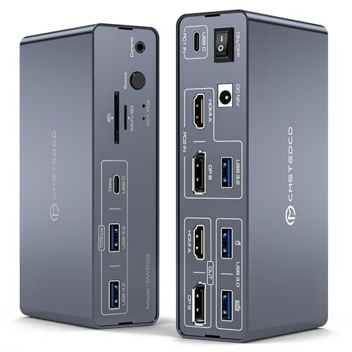 DGYBDFC Docking Station KVM Switch 2 Monitore für Laptop (USBC) & Desktop (HDMI+Displayport) 4K60Hz+4K120Hz MST USB-c Dockingstation für 2 PC mit HDMI, DP, USBC, USBA and SD/microSD Card Slots