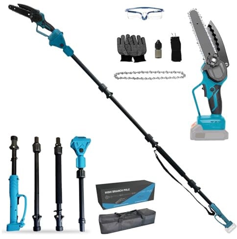 Motosega professionale a batteria, compatibile con Makita 18 V, 6 pollici, senza spazzole, 2 in 1, con manico telescopico e telescopio elettrico, altezza di lavoro 4,5 m (a batteria)