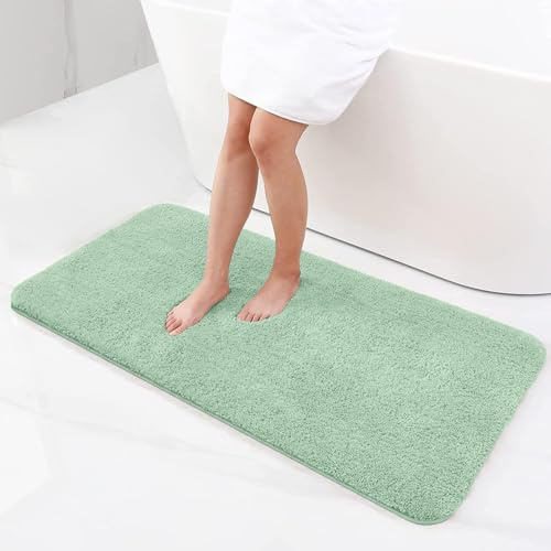 smiry Thick Premium Microfiber Bath Mat 60 x 120 cm Bathroom Mat Sage Green | Non-slip Absorbent Plush Bath Rug Soaks Water Fast, Machine Washable & Non-shedding, Durable for Bathroom, Sink, Laundry