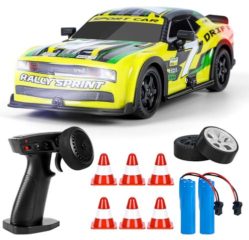 BuzzoXerex RC Drift Car, 1:22 Drift Auto Ferngesteuert, 4WD Mini RC Car, Tabletop Drift Ferngesteuertes Auto mit LED-Leuchten, 15km/h, Spielzeugauto mit Spielzeugauto für Kinder ab 6 Jahre (Gelb)