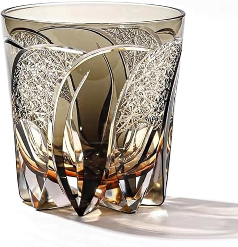 LOUISEYUN Edo Kiriko Old Fashioned Hand Cut Crystal Whisky Glass 320ml Japanese Style Glasses -Cocktail-Vodka-Beer Drinkingware Glasses With Gift Box