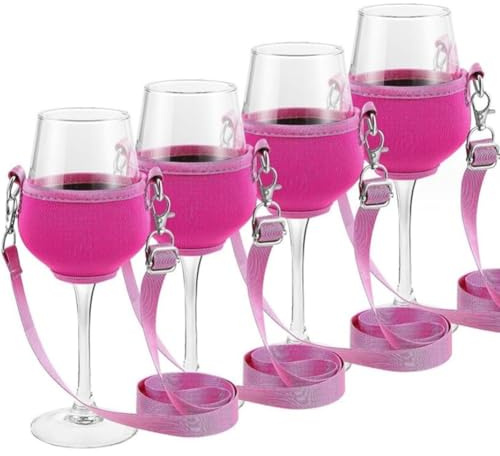Sudemota 4PCS Portable Wine Glass Holder Strap Wine Sling Yoke Glass Holder Support Neck Strap for Birthday Cocktail Tools C