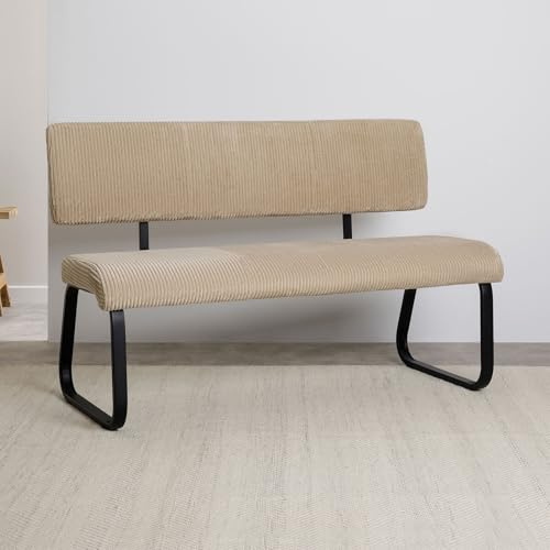 IDIMEX Esszimmerbank MATESE aus Kord, beige – gemütliche Sitzbank mit Rückenlehne, gepolstertem Sitz, Metallgestell in Schwarz, Moderne Küchenbank für 2 Personen [Belastbarkeit bis zu 250 kg]