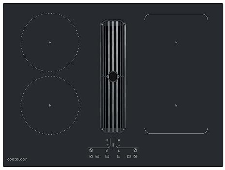 Cookology 70cm Induction Hob with Integrated Extractor - Black Glass | 4 Zones with Bridge Function - 7335W - Touch Controls - Easy-Clean - Built-in Ventilation