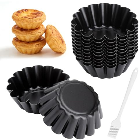 YPLANGENT Set 12 Mini Tartelette Förmchen – Forme per Tarte in Acciaio al Carbonio con Rivestimento Antiaderente per Panna Cotta, Muffin, Quiche e Cupcake Pastel de Nata e Dolci