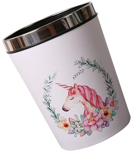 ASAKKURA 12l Unicorn Bin Cartoon Style Trash Can for Home Use, Reusable and Convenient for Sorting Garbage, round Shape Wastebasket Made of Leather, Pvc, and Iron, for Children's Bedroom