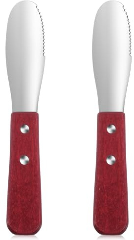 Thrymme 2 Pcs Butter Knife, 19cm Butter Knives Spreader Beechwood Handle Spreading Knife for Cheese & Jam – Stainless Steel Knive (Chestnut)