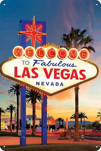 Retro Blechschild, WELCOME TO LAS VEGAS Deko Schild, Vintage, Bar, Diner, POKER DEKO Schild, 20 x 30 cm
