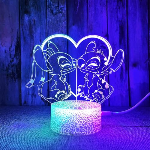 Deluisho EleBikk Anime 3D Illusion Led Lampe, Stitch Lampe, Stitch Nachtlicht, Lilo und Stitch Nachtlicht für Kinder 7 Farben Dimmen Visual Stereoscopic Nachtlicht