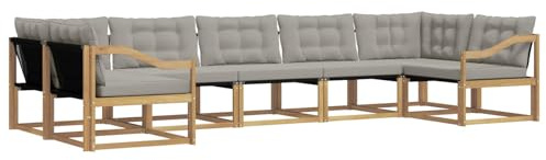 vidaXL Outdoor-Sofagarnitur mit Kissen 7 pcs Weiß und Hellgrau, Elegantes Garten-Sofa, modernes Outdoor-Sofa, robuste Lounge-Möbel für gemütliche Treffen