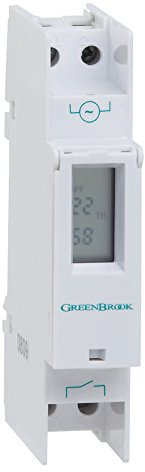Greenbrook Din Rail Timer for Control Panel, 100Hr Battery Backup (6 On, 6 Off)