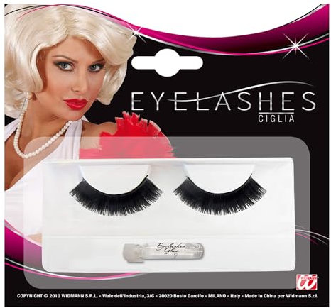 Widmann 2831Q - Künstliche Wimpern, Schwarz, Lange Wimpern, mit Klebstofftube, Schminkzubehör, Karneval, Mottoparty, Halloween