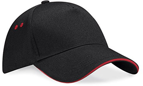 Beechfield Ultimate Unisex Kappe, 100 % Baumwolle, B15c , onesize, Schwarz/Rot