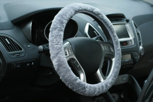 Unbekannt Lenkradbezug Lammfell Anthrazit Lenkradschoner 37 bis 39 cm Lenkradhülle NEU Grau Silber