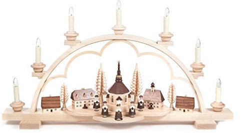 DREGENO Seiffen Schwibbogen mit Seiffener Dorf, Holz, Natur, 13 x 64 x 35 cm