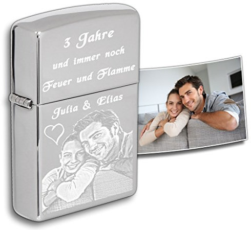 3Dglas Briquet Zippo Authentique avec Photogravure | Chromé Poli, Chrome High Polished | Gravure de ta Photo