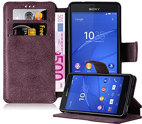 Cadorabo Hülle kompatibel mit Sony Xperia Z3 COMPACT Handyhülle aus Kunst Leder Flip Klappbare Stoßfeste Magnetische [Standfunktion] [Kartenfächern] Case Hülle für Sony Xperia Z3 COMPACT Tasche in Rot