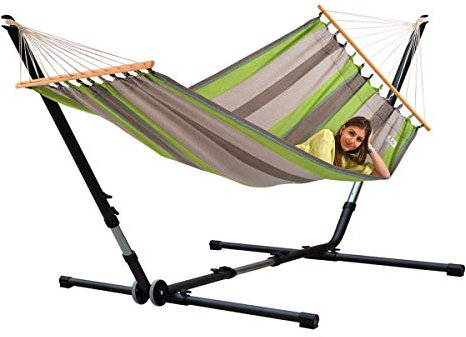 Universal anthrazit Hängematten-Metallgestell + Lola Stabhängematte XL Santiago Taupe Oliva
