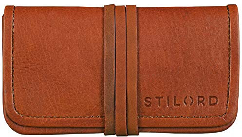 STILORD 'Flavio' Vintage Blague à Tabac Étui à Tabac Hommes et Femmes Pochette à Tabac en Cuir Portefeuille avec Lacet, Couleur:Cognac Marron