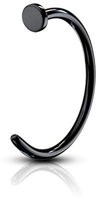 Paula & Fritz® Nose Hoop Ring Nasen-Piercing Nasenpiercing-s Nose für Nasenfluegel als Nasenschmuck Nasenstecker Nostril auch für Augenbraue, Lippe Edelstahl 316L schwarz Dicke: 0.6mm, Länge: 8mm